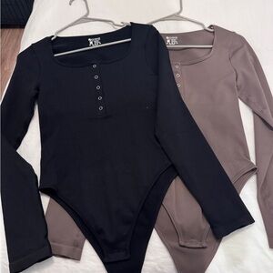 OQQ Black and Brown Long Sleeve Bodysuits